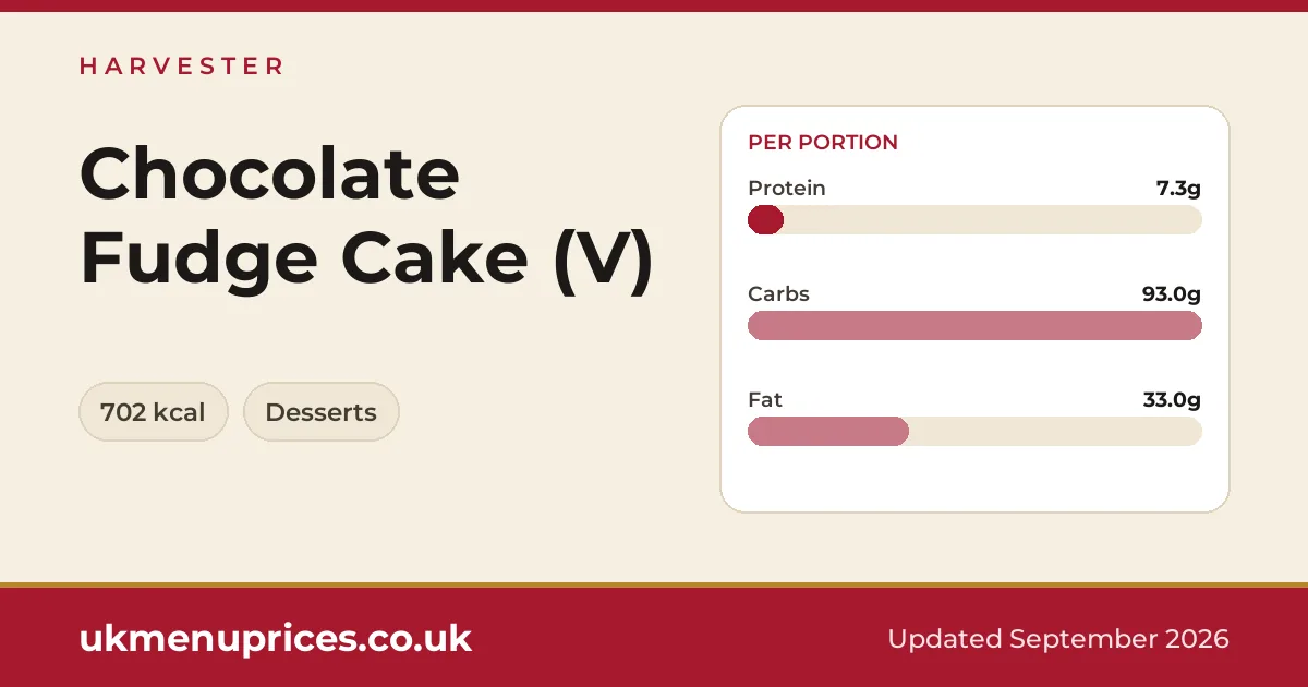 Harvester Chocolate Fudge Cake (V)