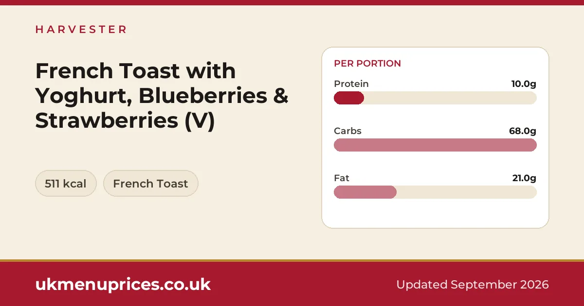 Harvester French Toast with Yoghurt, Blueberries & Strawberries (V)