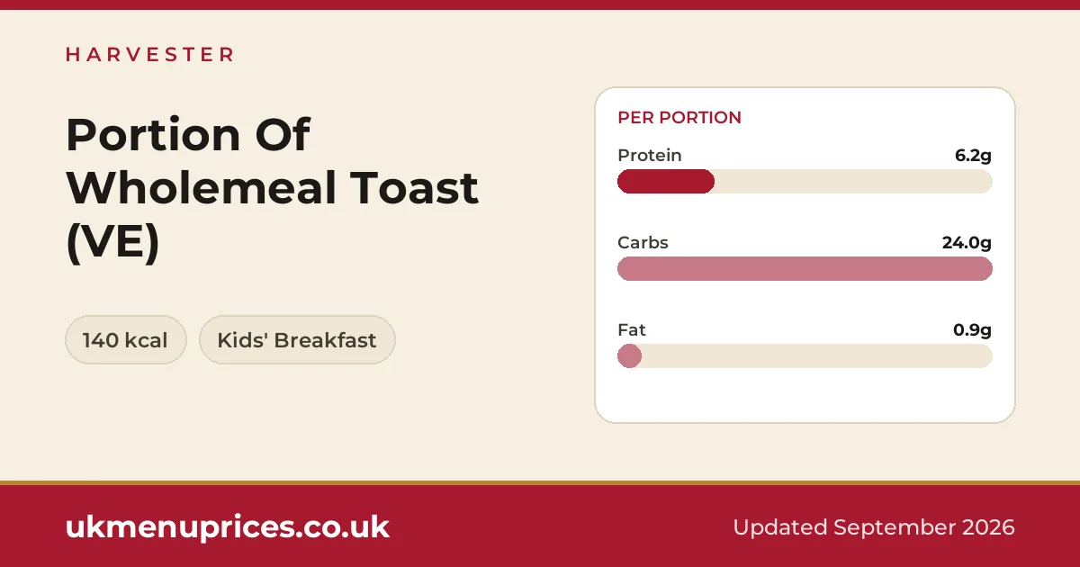 Harvester Portion Of Wholemeal Toast (VE)