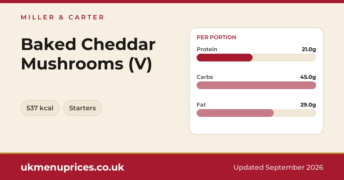 Miller & Carter Baked Cheddar Mushrooms (V)