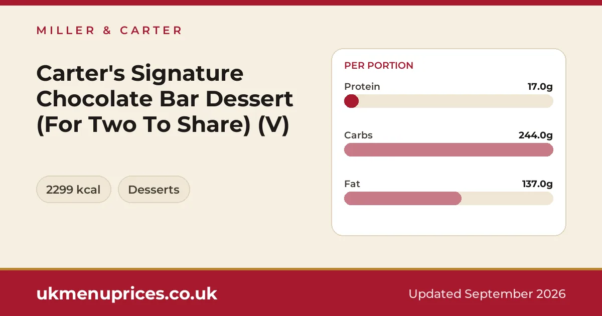 Miller & Carter Carter's Signature Chocolate Bar Dessert (For Two To Share) (V)