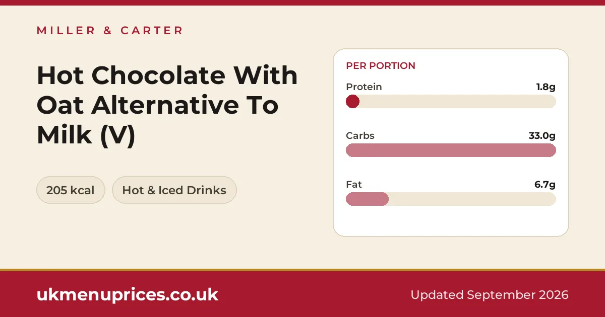 Miller & Carter Hot Chocolate With Oat Alternative To Milk (V)