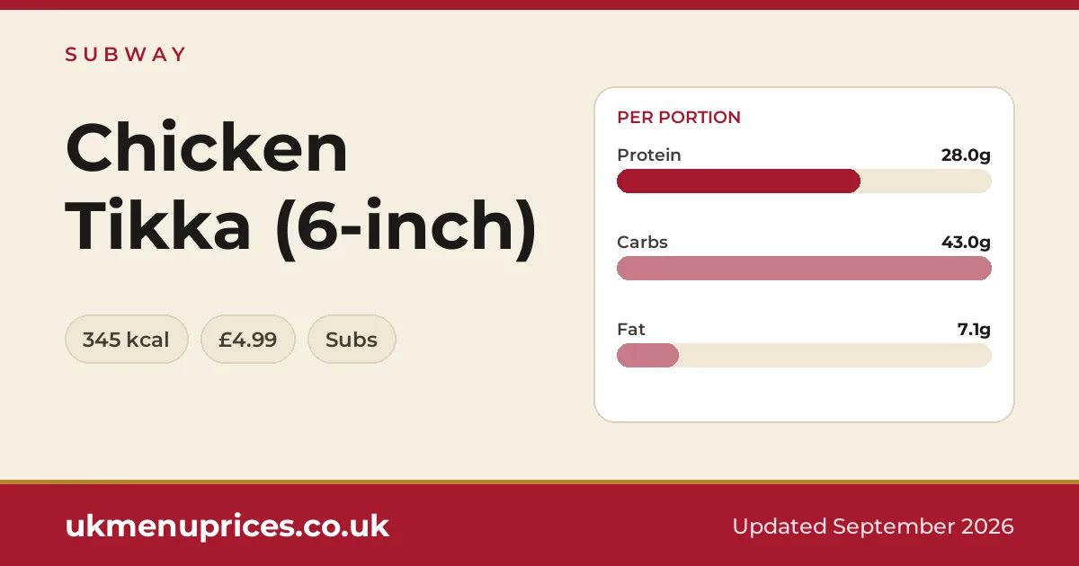 Subway Chicken Tikka (6-inch)