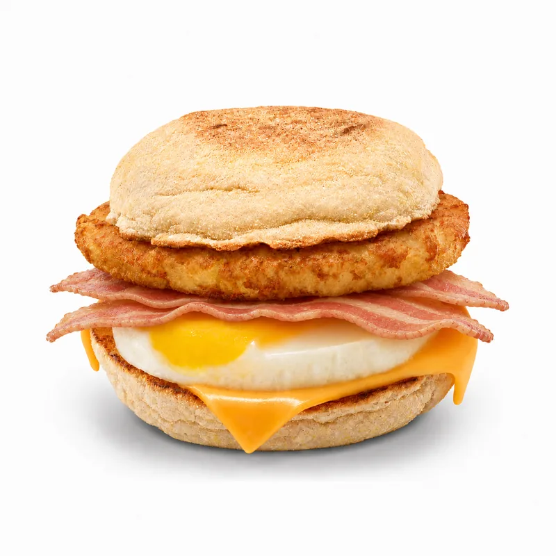 Bacon, Egg and Cheese Muffin Stack (Streaky Bacon) at Tim Hortons