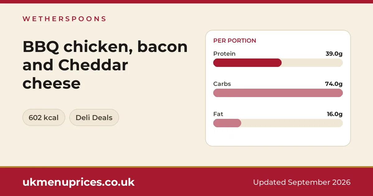 Wetherspoons BBQ chicken, bacon and Cheddar cheese