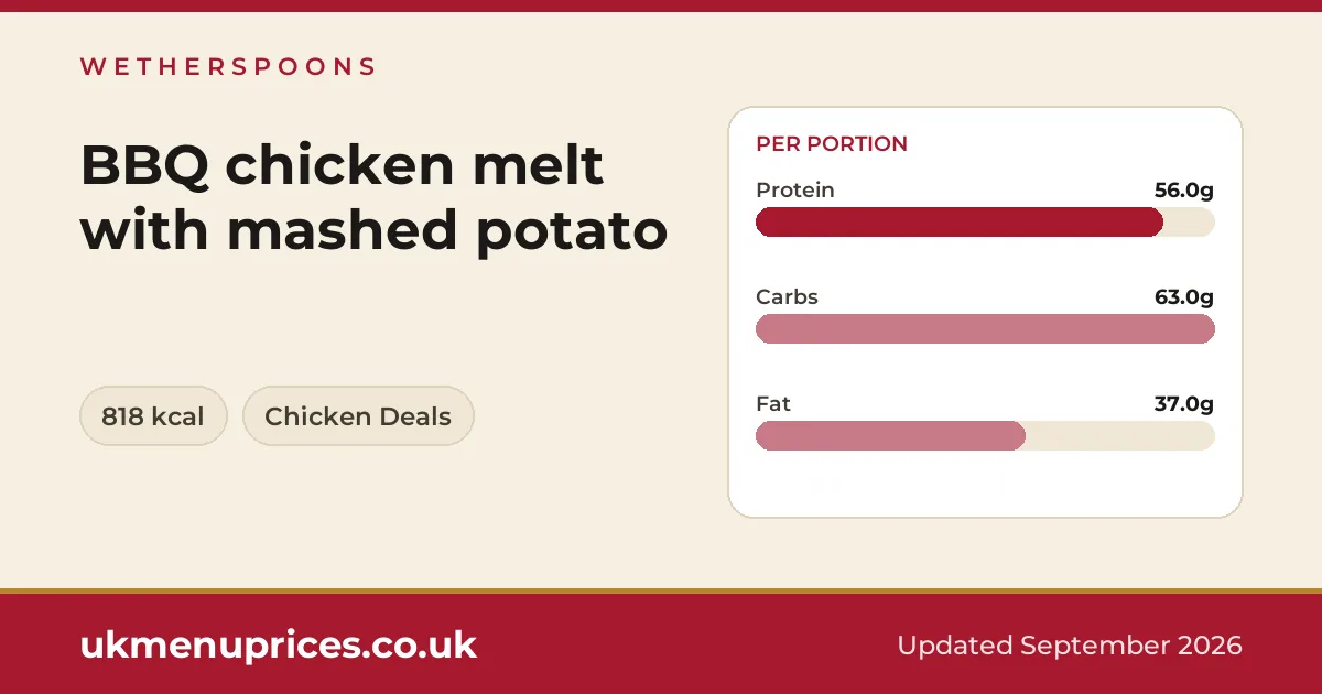 Wetherspoons BBQ chicken melt with mashed potato