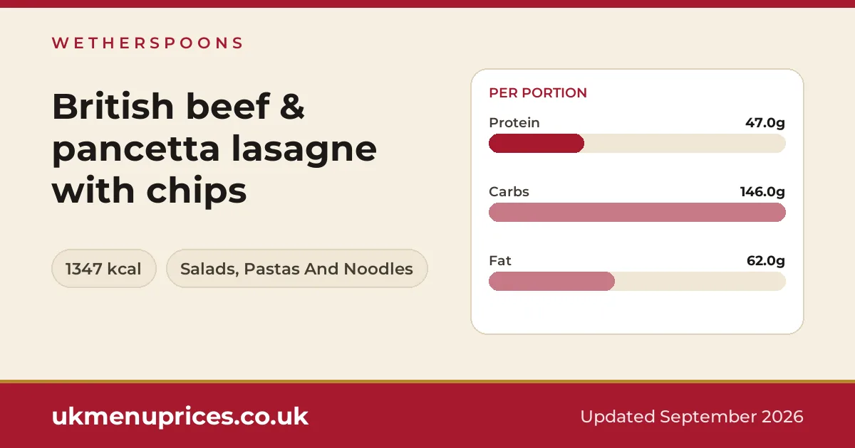 Wetherspoons British beef & pancetta lasagne with chips