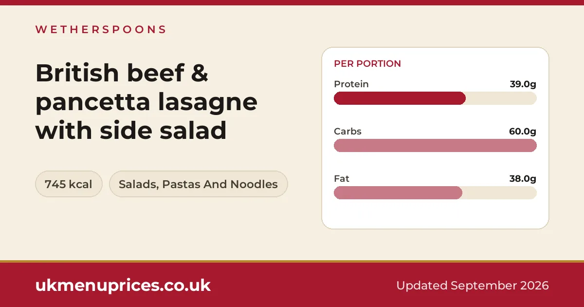 Wetherspoons British beef & pancetta lasagne with side salad