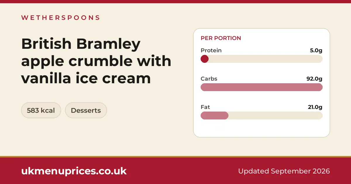 Wetherspoons British Bramley apple crumble with vanilla ice cream