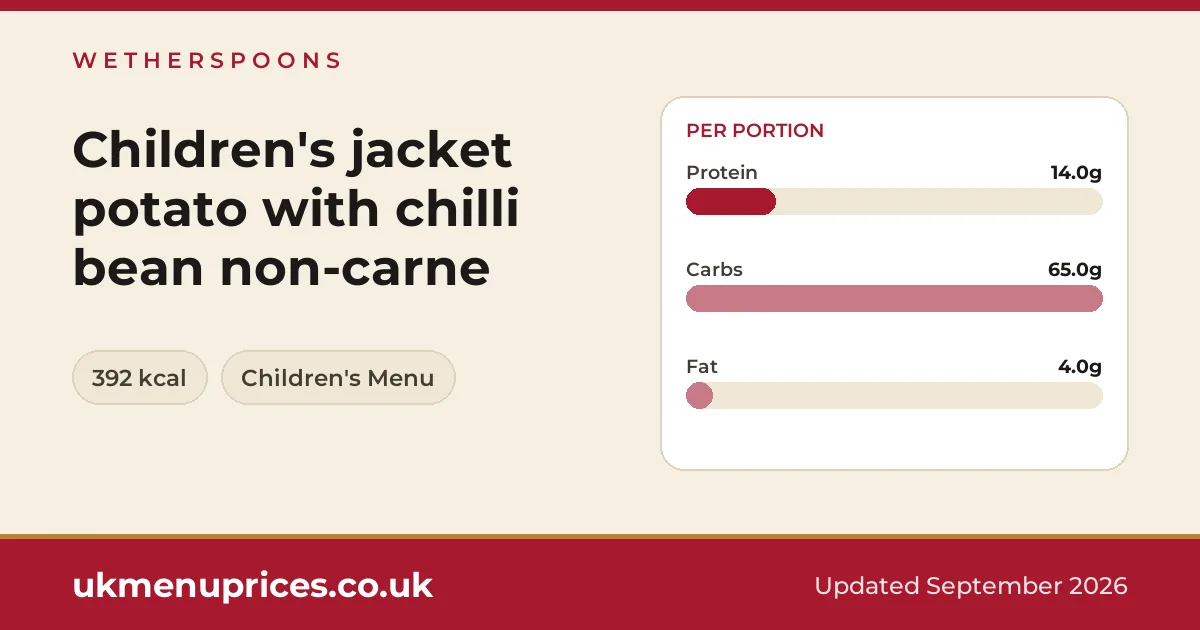 Wetherspoons Children's jacket potato with chilli bean non-carne