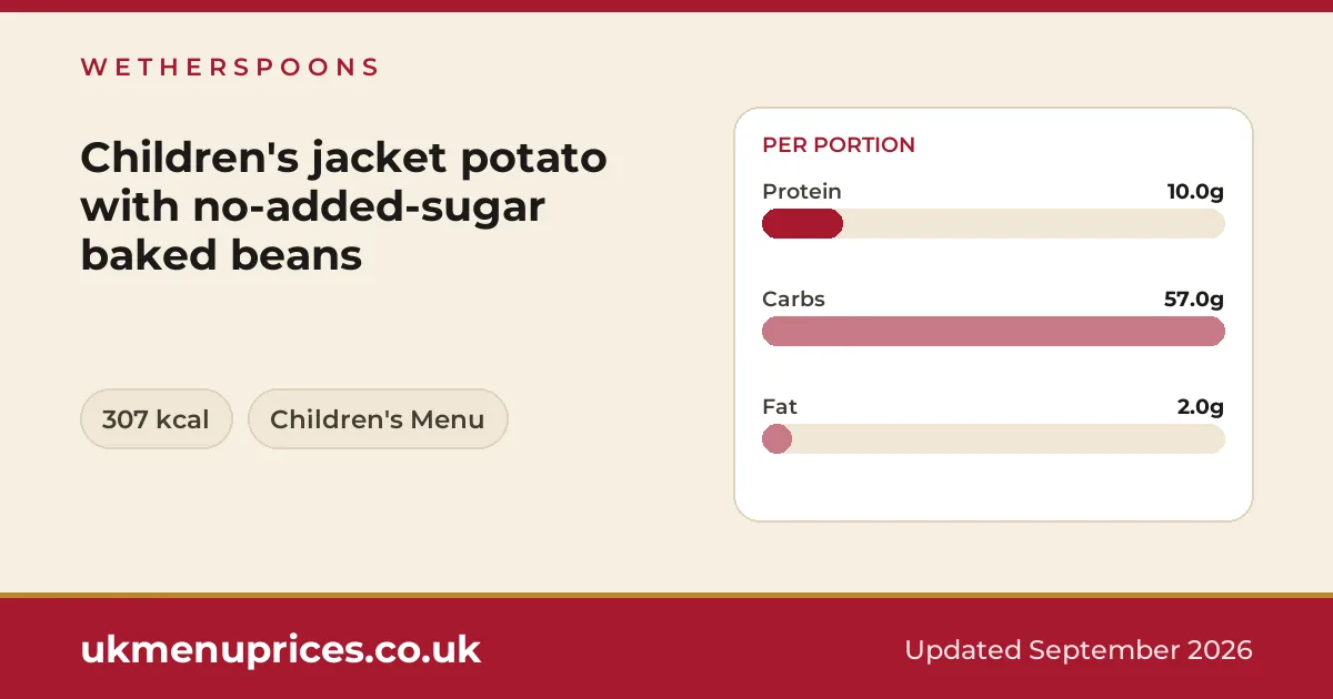 Wetherspoons Children's jacket potato with no-added-sugar baked beans
