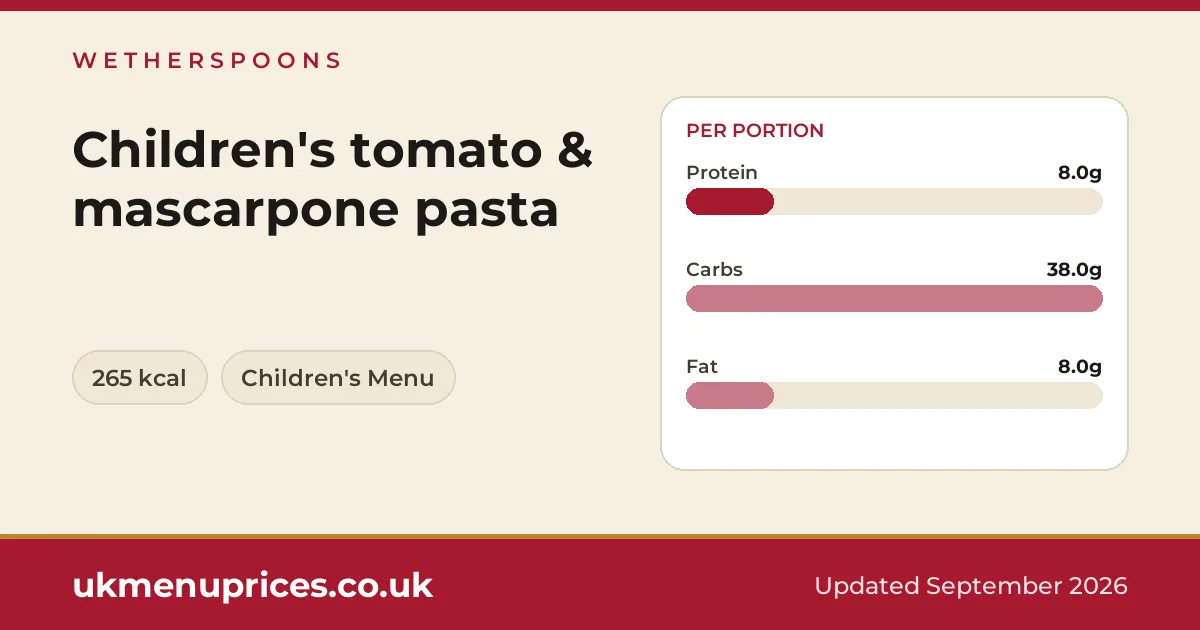 Wetherspoons Children's tomato & mascarpone pasta