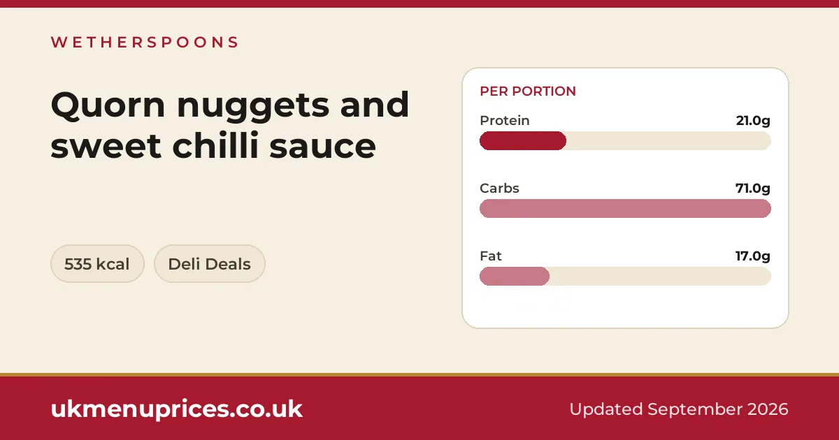 Wetherspoons Quorn nuggets and sweet chilli sauce