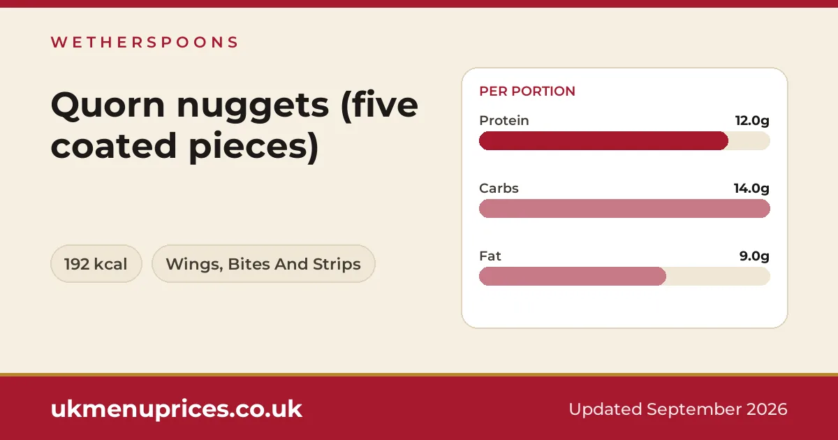 Wetherspoons Quorn nuggets (five coated pieces)