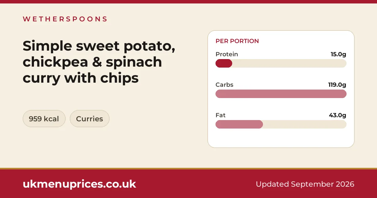 Wetherspoons Simple sweet potato, chickpea & spinach curry with chips