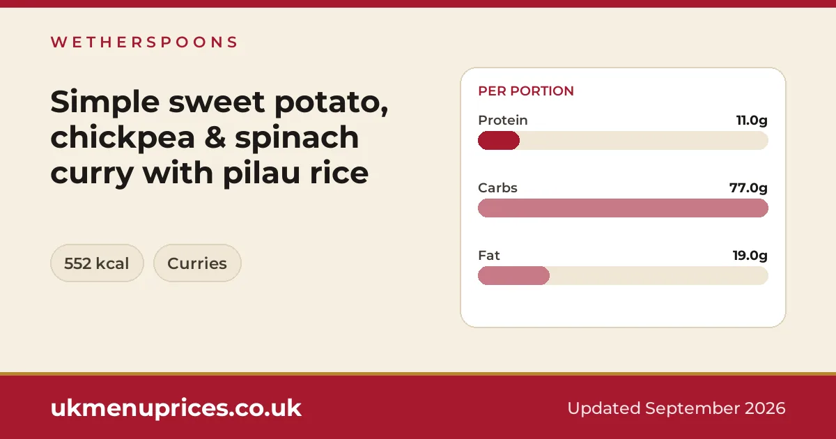 Wetherspoons Simple sweet potato, chickpea & spinach curry with pilau rice