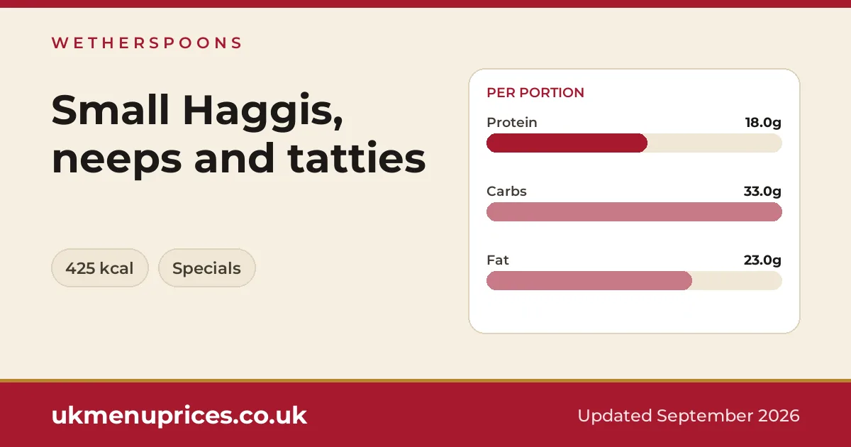 Wetherspoons Small Haggis, neeps and tatties