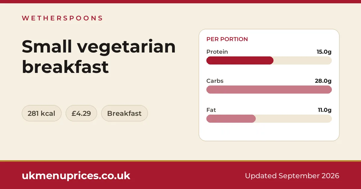 Wetherspoons Small vegetarian breakfast