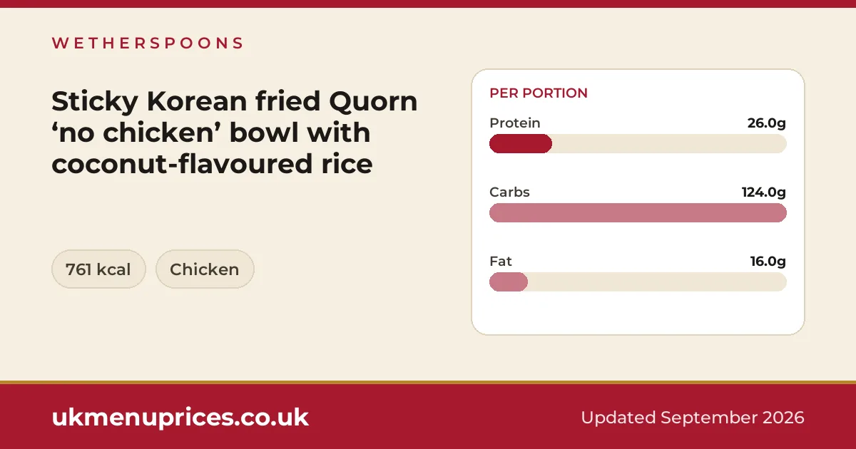 Wetherspoons Sticky Korean fried Quorn ‘no chicken’ bowl with coconut-flavoured rice