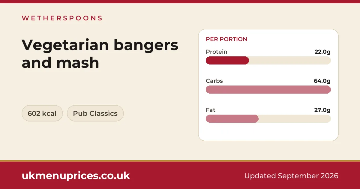 Wetherspoons Vegetarian bangers and mash