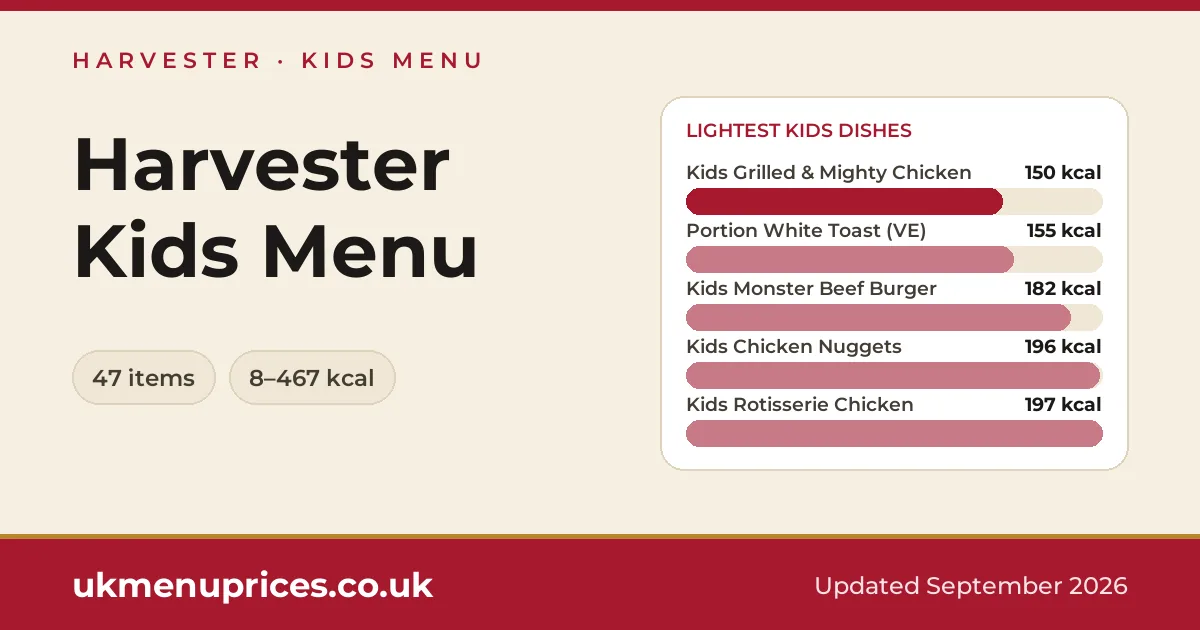Harvester kids menu